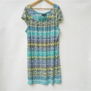 Maddie Leigh Women's Green, Blue, Yellow Rhinestone Shift Dress Sz  22W